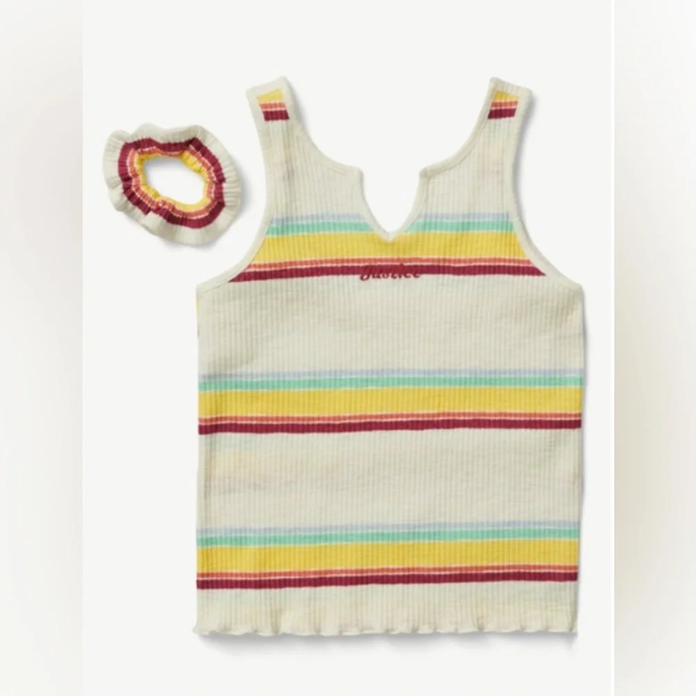 Justice Red and Yellow Striped Tank Top with matching hair tie 🎀